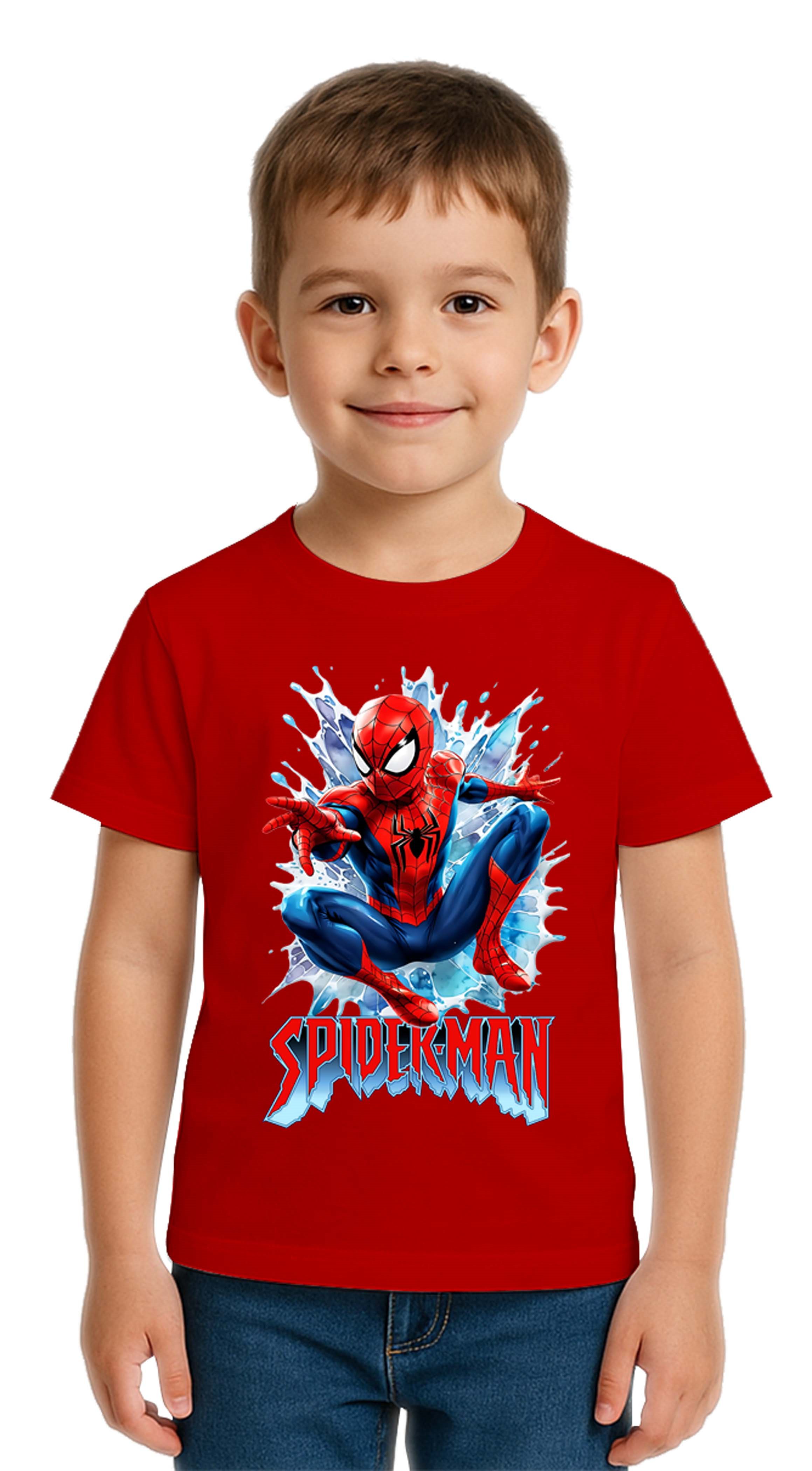 Unisex Spıderman baskılı Çocuk Tişört pamuklu penye kumaş