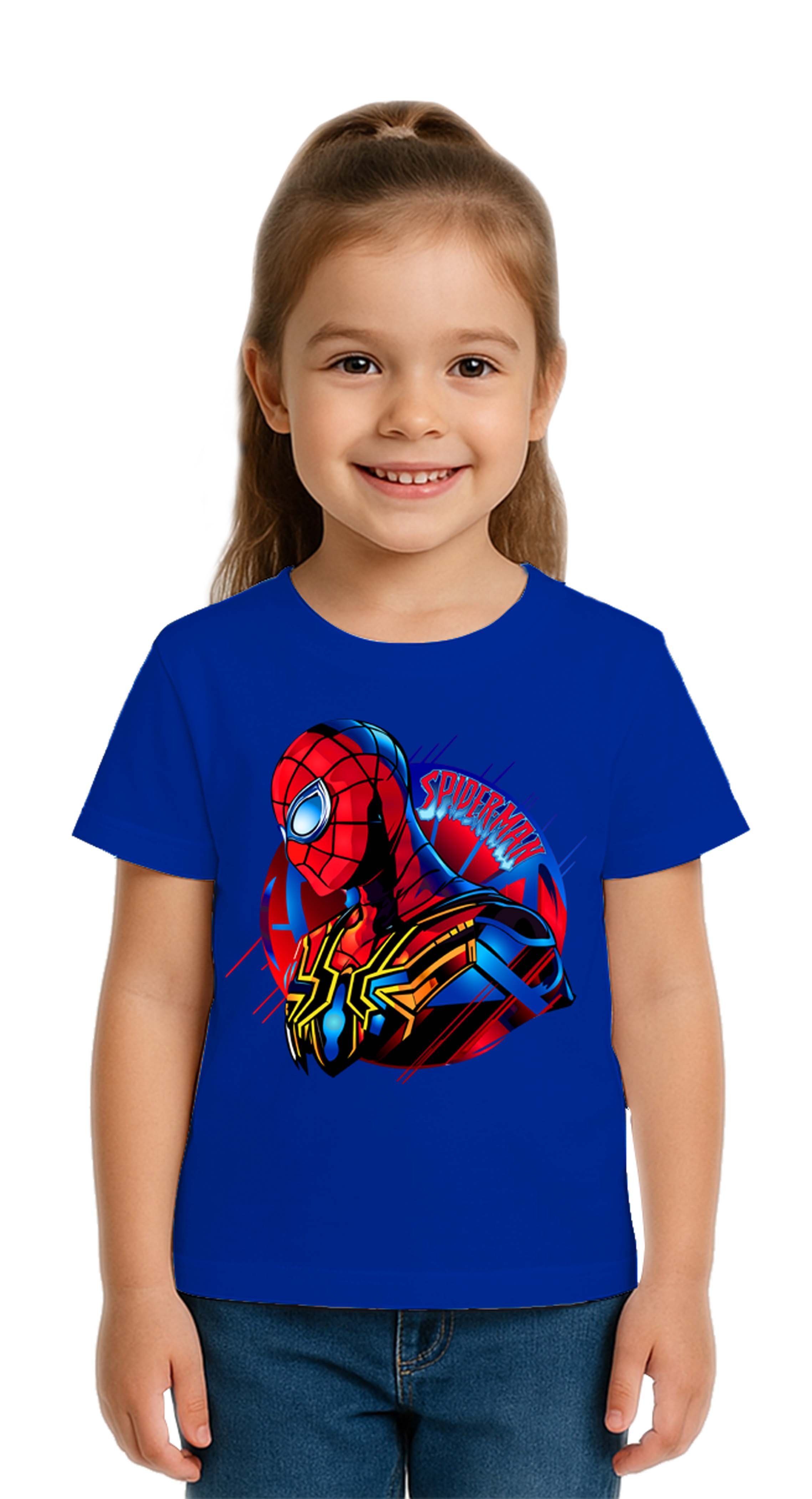 Unisex Spıderman baskılı Çocuk Tişört pamuklu penye kumaş