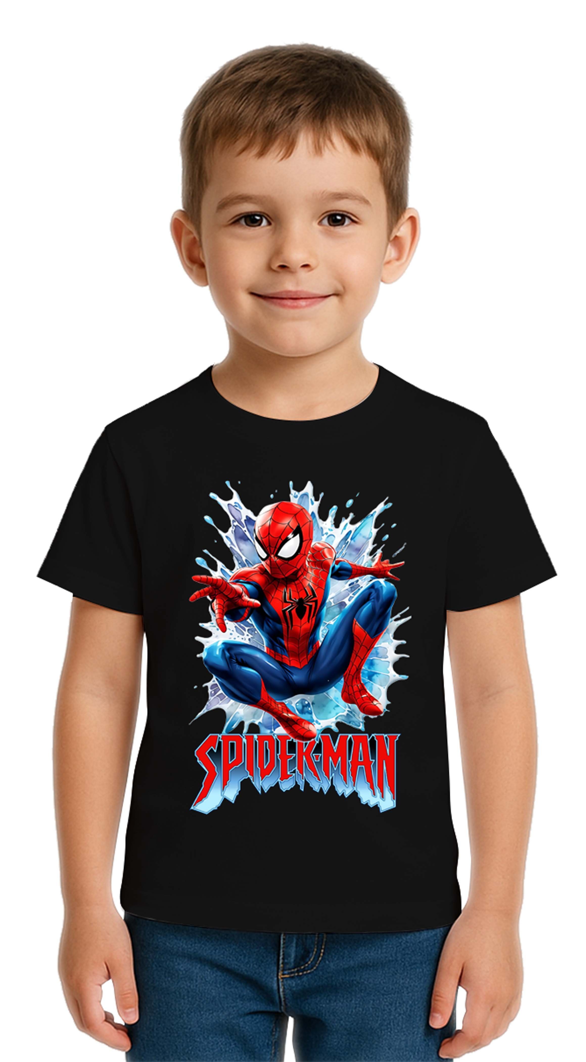 Unisex Spıderman baskılı Çocuk Tişört pamuklu penye kumaş