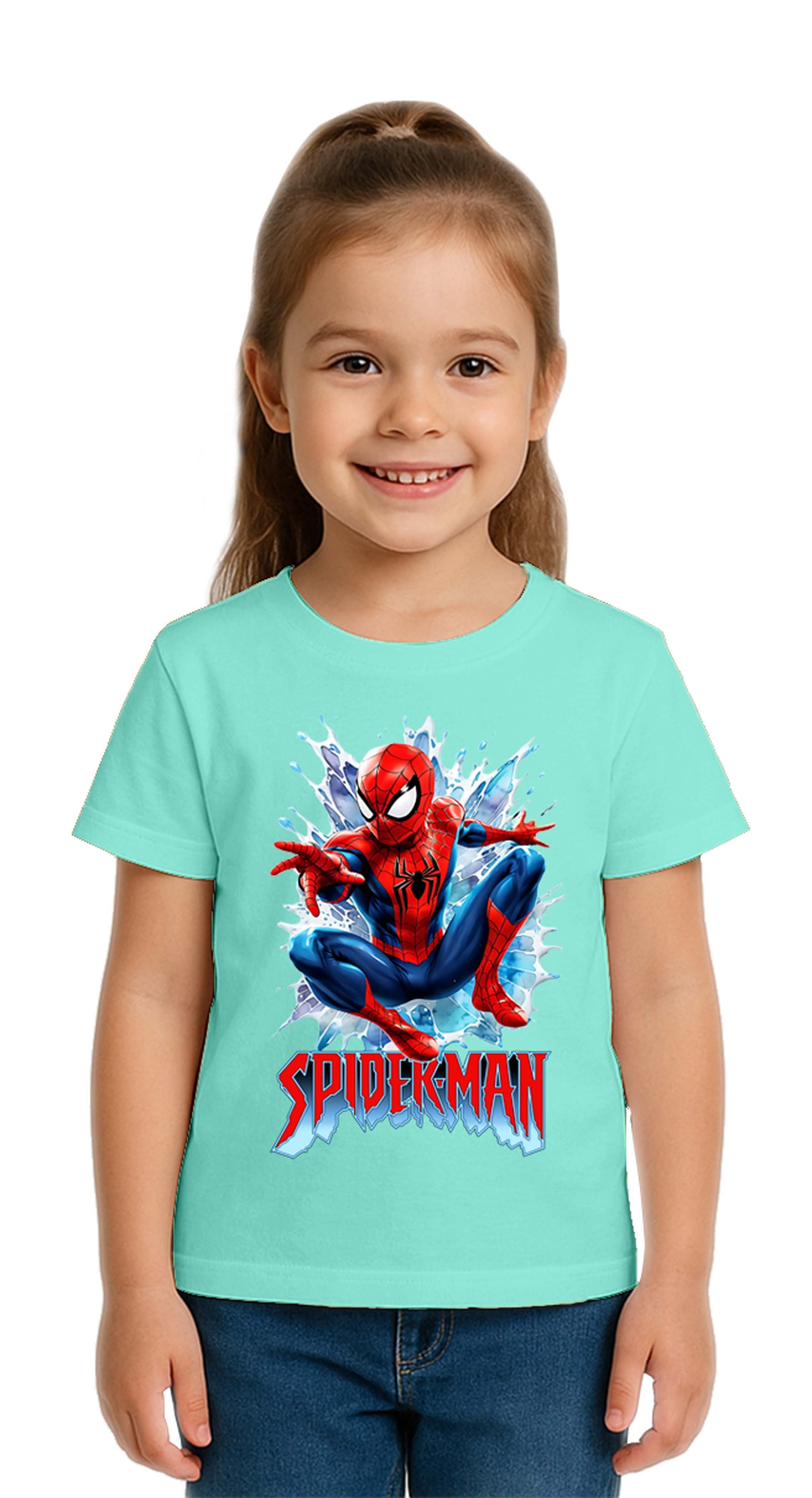 Unisex Spıderman baskılı Çocuk Tişört pamuklu penye kumaş