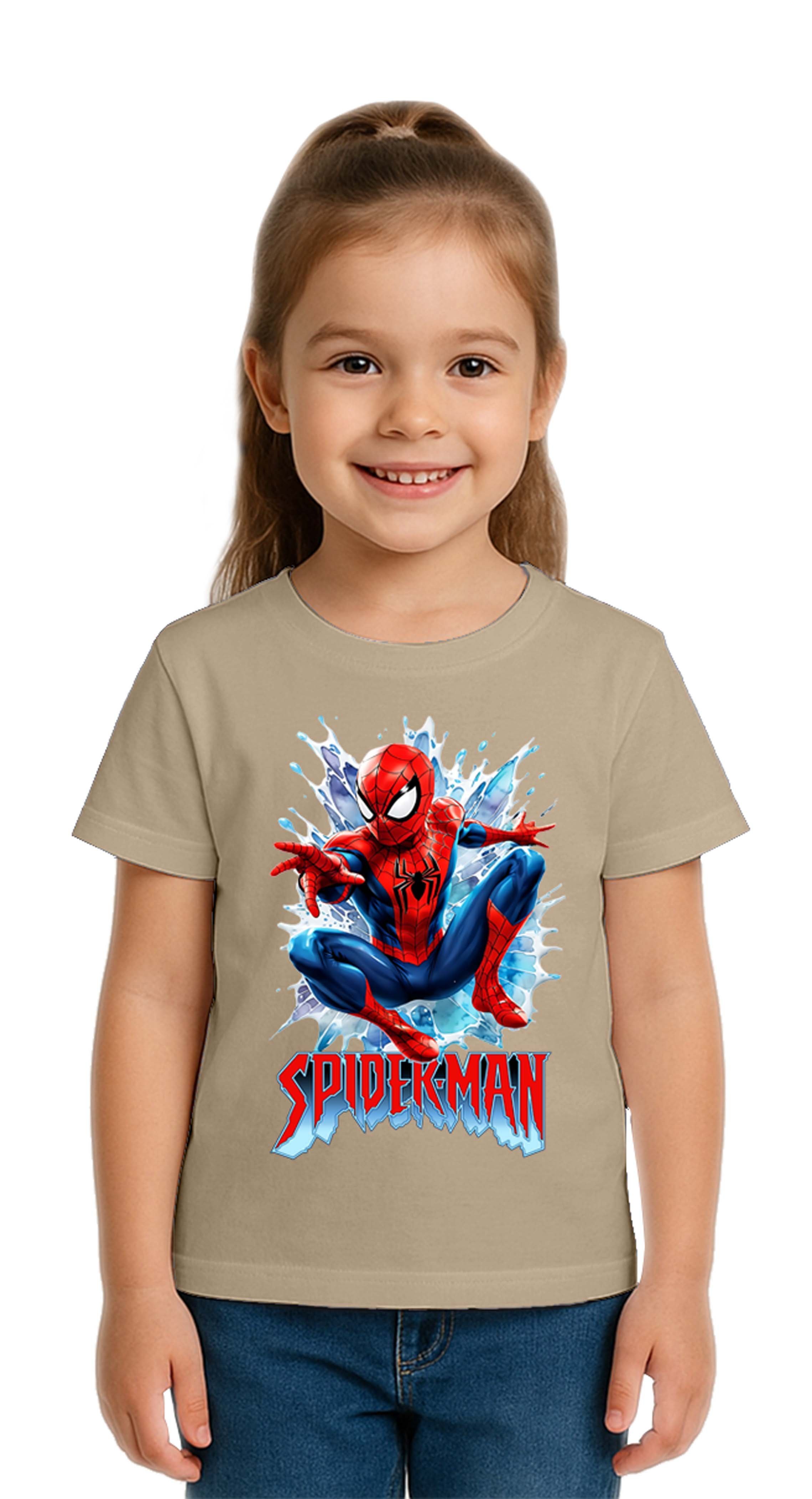 Unisex Spıderman baskılı Çocuk Tişört pamuklu penye kumaş