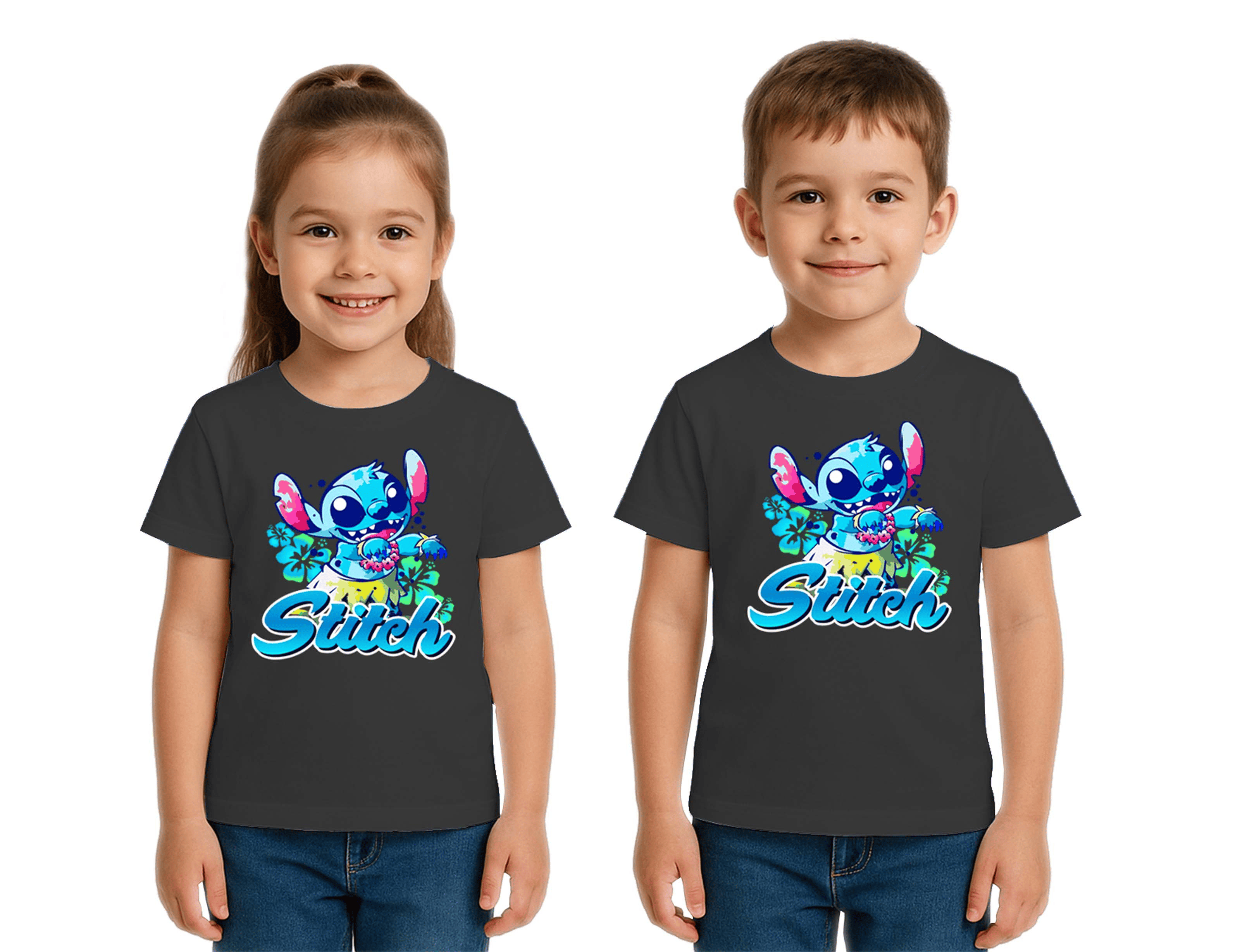 Unisex Stich Baskılı Çocuk Tişört pamuklu penye kumaş