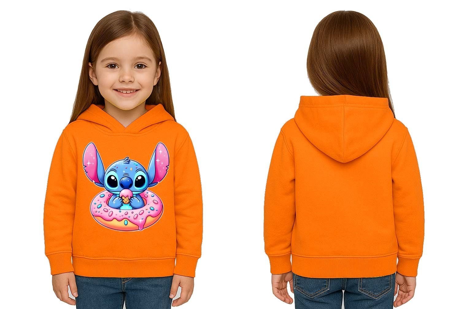 Unisex Stitch Baskılı Çocuk Swaetshirt Baskılı Kapüşonlu 3 İplik Şardonlu