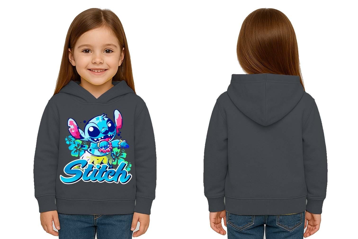 Unisex Stitch Baskılı Çocuk Swaetshirt  Baskılı Kapüşonlu 3 İplik Şardonlu