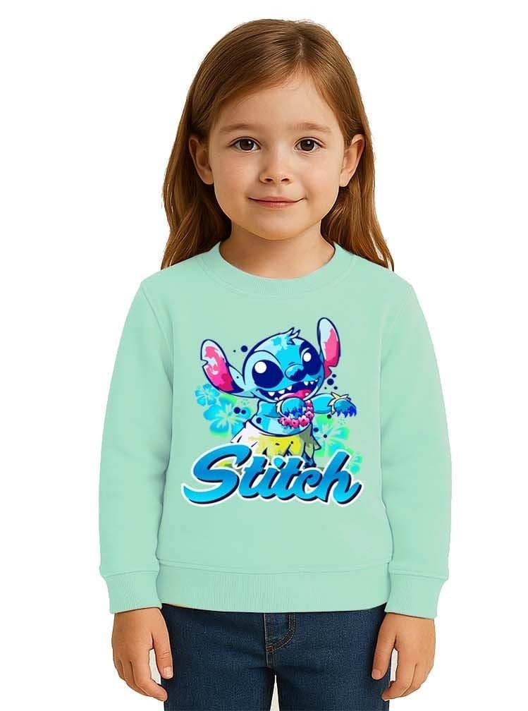 Unisex Stitch Baskılı Çocuk Swaetshirt 3 İplik Şardonlu
