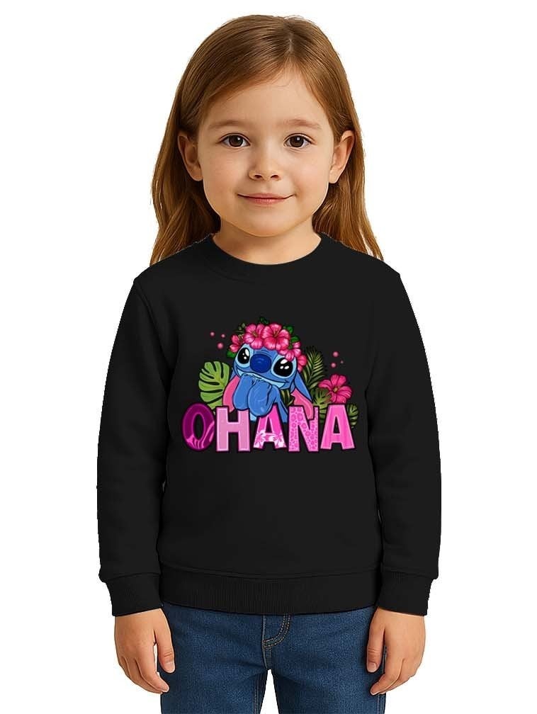 Unisex Stitch Baskılı Çocuk Swaetshirt 3 İplik Şardonlu