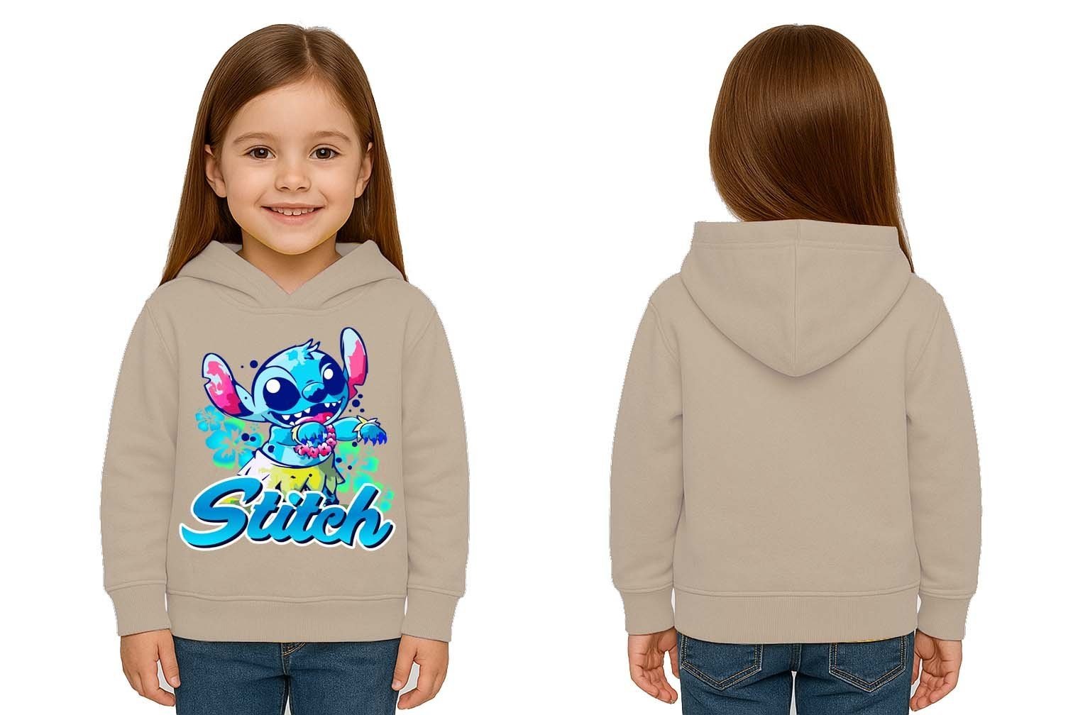 Unisex Stitch Baskılı Çocuk Swaetshirt  Baskılı Kapüşonlu 3 İplik Şardonlu