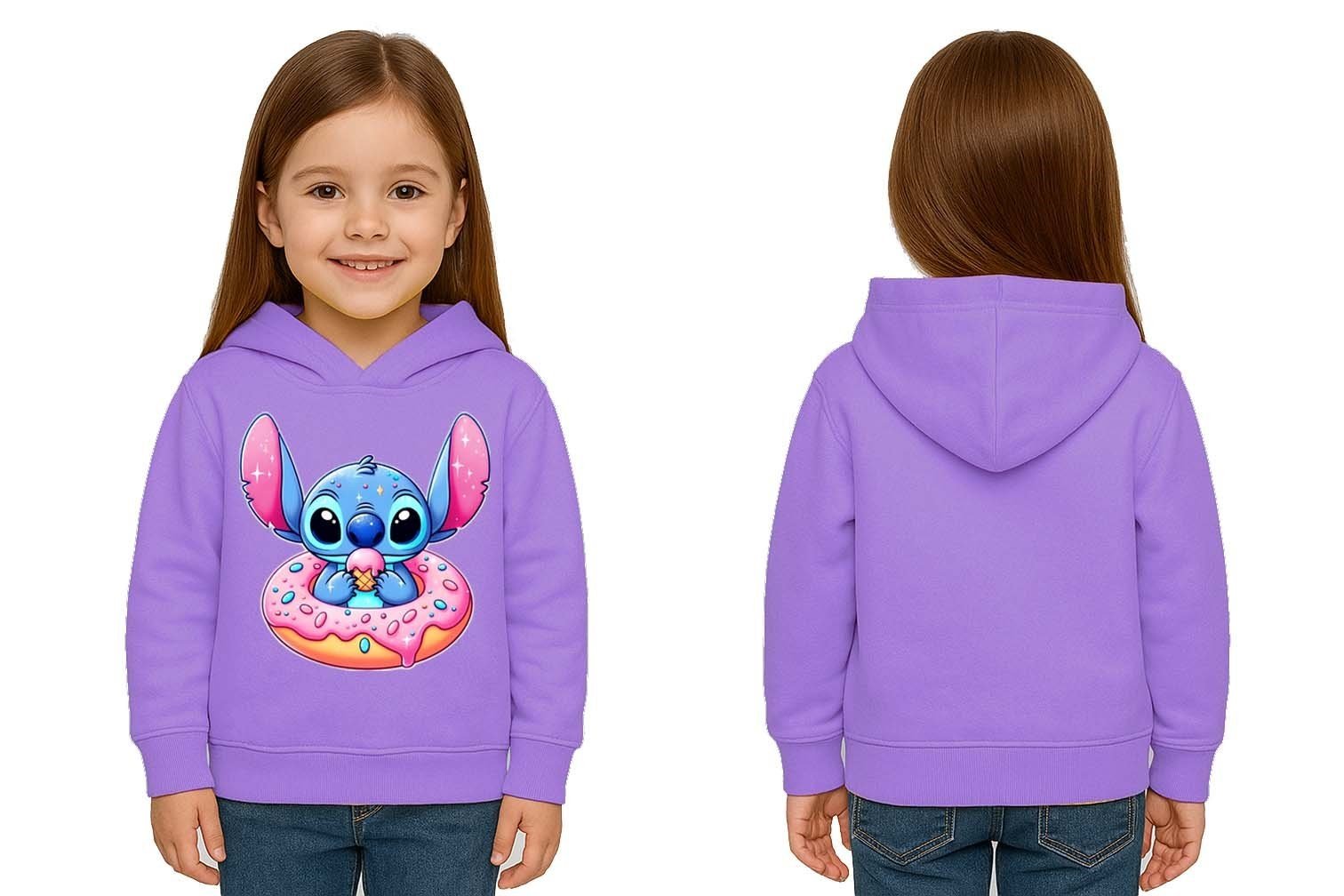 Unisex Stitch Baskılı Çocuk Swaetshirt Baskılı Kapüşonlu 3 İplik Şardonlu