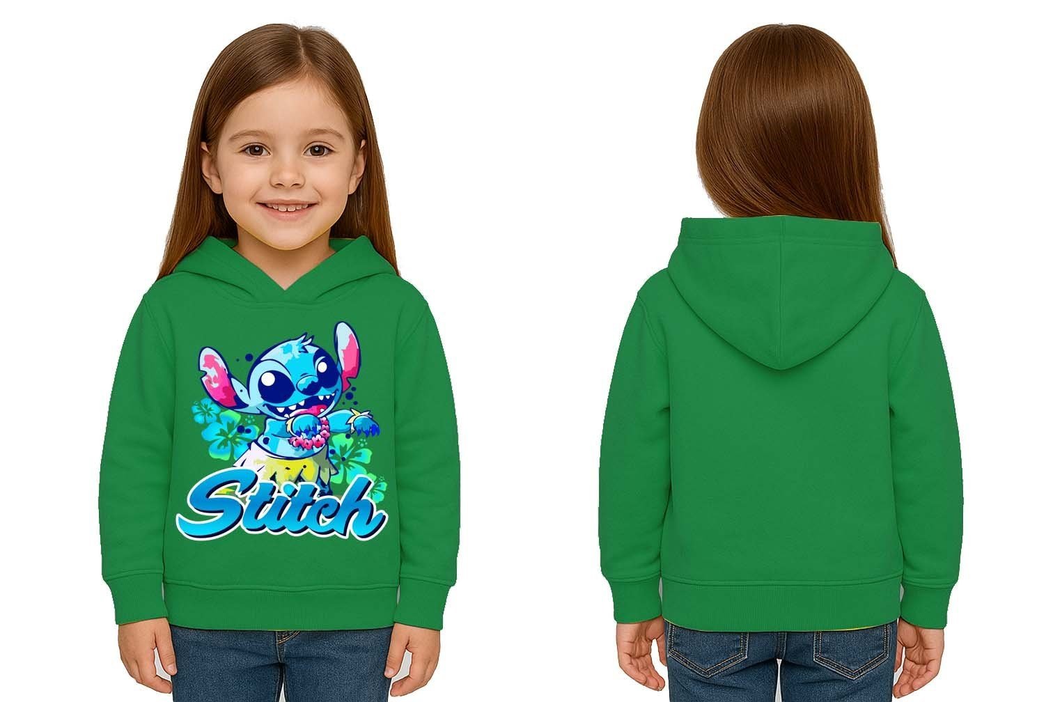 Unisex Stitch Baskılı Çocuk Swaetshirt  Baskılı Kapüşonlu 3 İplik Şardonlu