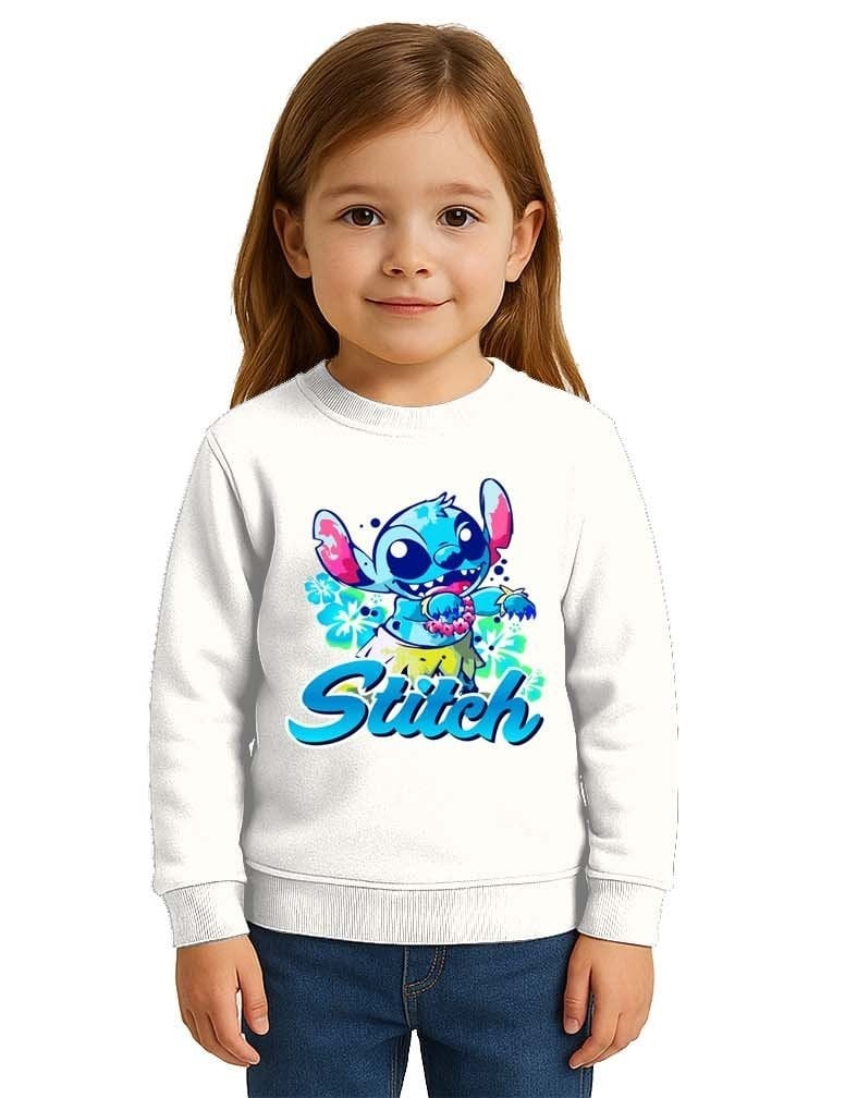 Unisex Stitch Baskılı Çocuk Swaetshirt 3 İplik Şardonlu