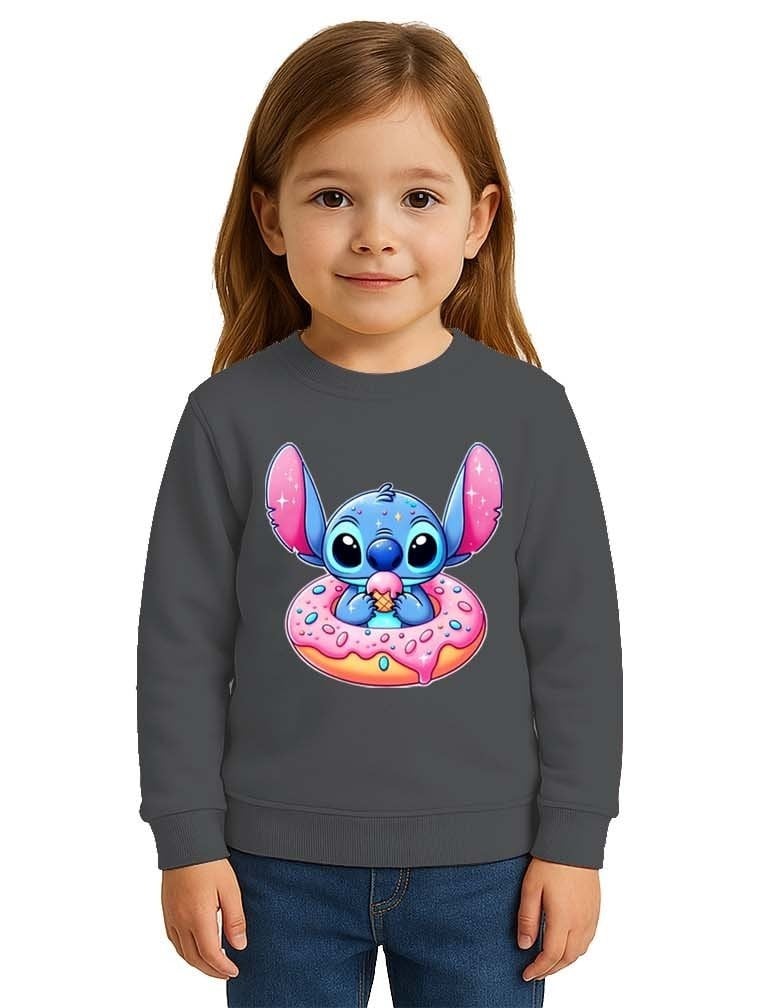 Unisex Stitch Baskılı Çocuk Swaetshirt 3 İplik Şardonlu