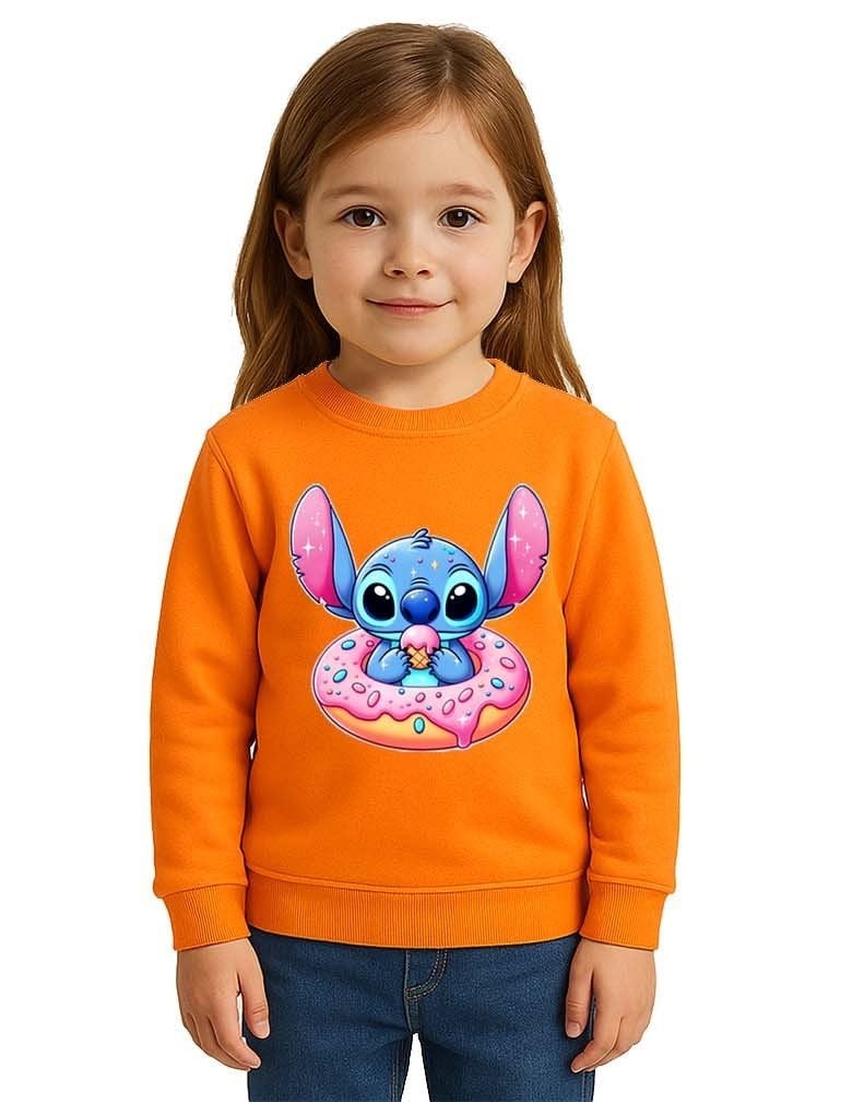 Unisex Stitch Baskılı Çocuk Swaetshirt 3 İplik Şardonlu
