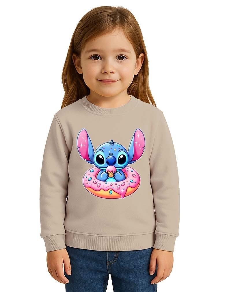 Unisex Stitch Baskılı Çocuk Swaetshirt 3 İplik Şardonlu