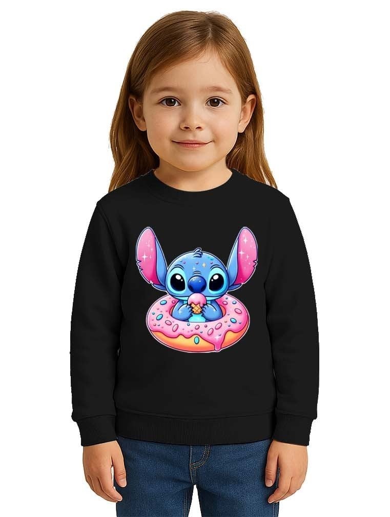 Unisex Stitch Baskılı Çocuk Swaetshirt 3 İplik Şardonlu
