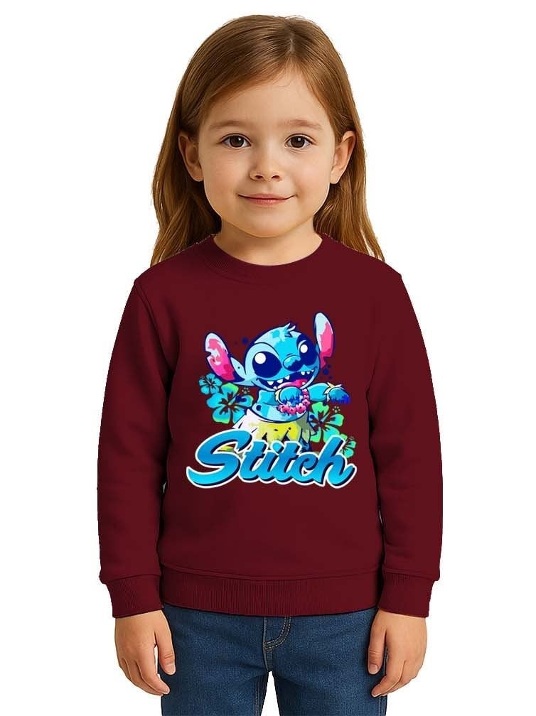 Unisex Stitch Baskılı Çocuk Swaetshirt 3 İplik Şardonlu