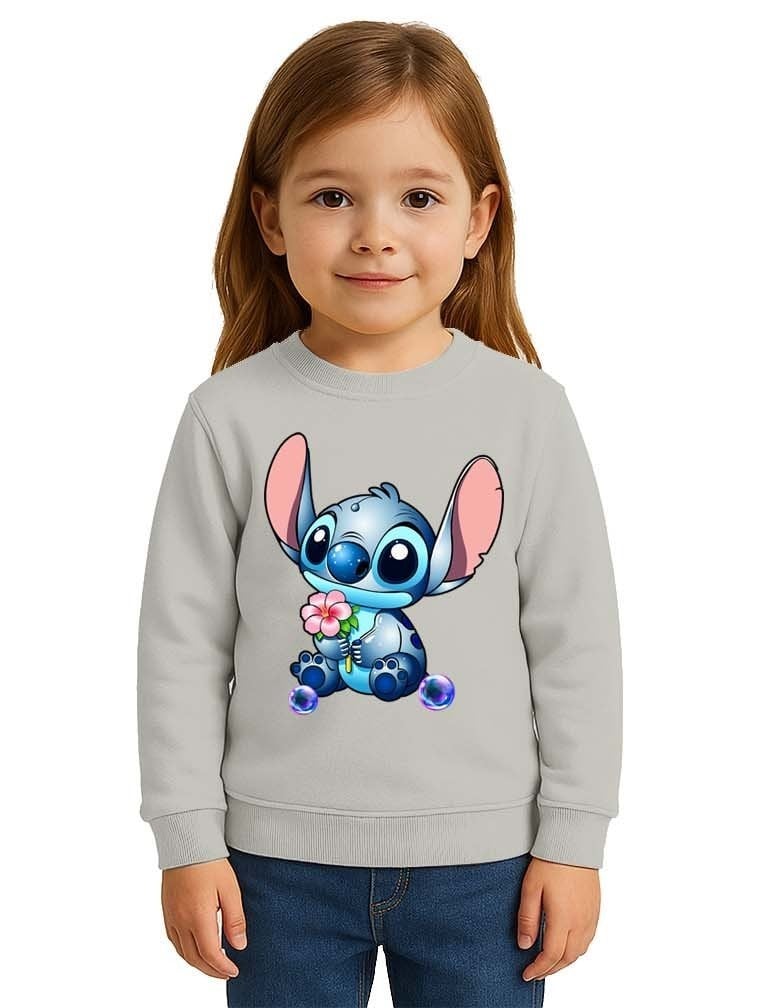 Unisex Stitch Baskılı Çocuk Swaetshirt 3 İplik Şardonlu