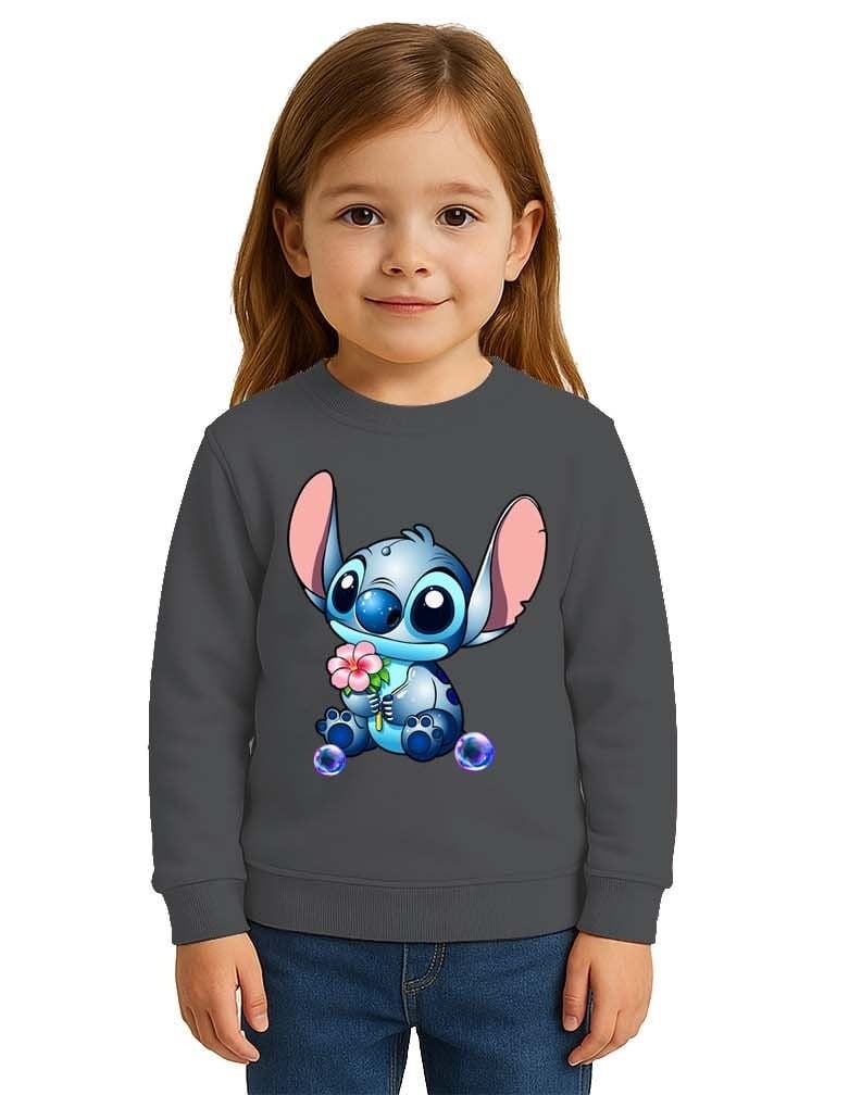 Unisex Stitch Baskılı Çocuk Swaetshirt 3 İplik Şardonlu