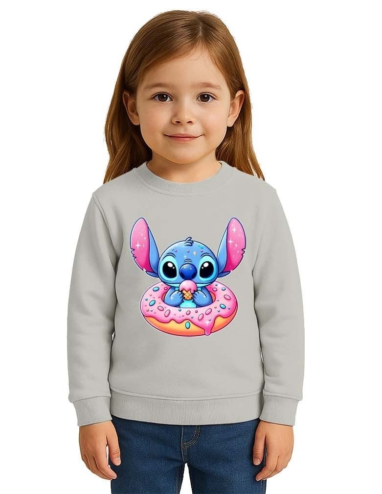 Unisex Stitch Baskılı Çocuk Swaetshirt 3 İplik Şardonlu