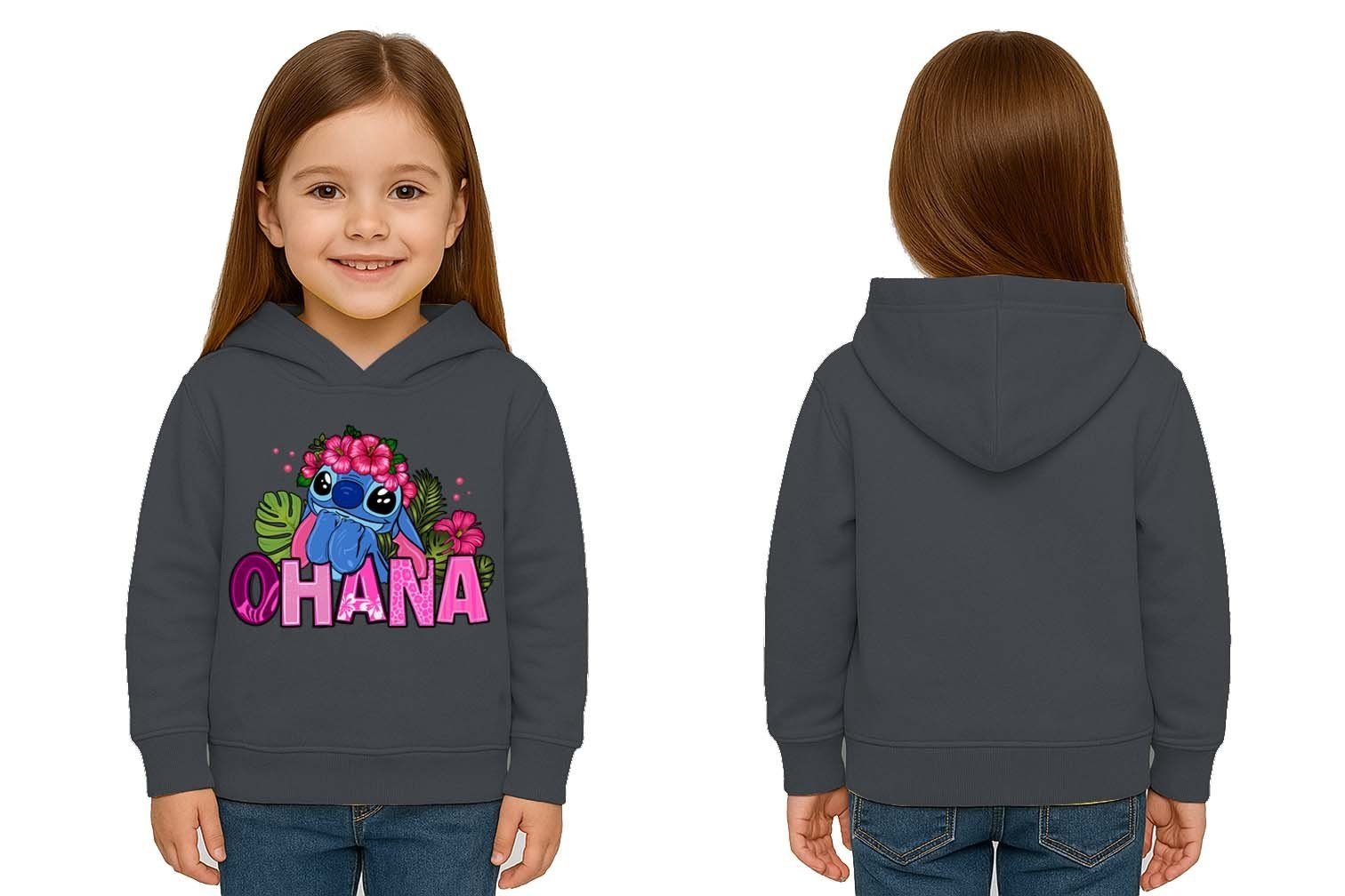 Unisex Stitch Baskılı Çocuk Swaetshirt Baskılı Kapüşonlu 3 İplik Şardonlu