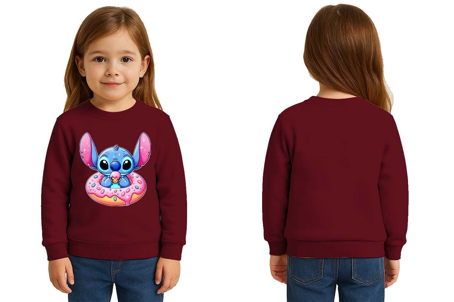 Unisex Stitch Baskılı Çocuk Swaetshirt 3 İplik Şardonlu