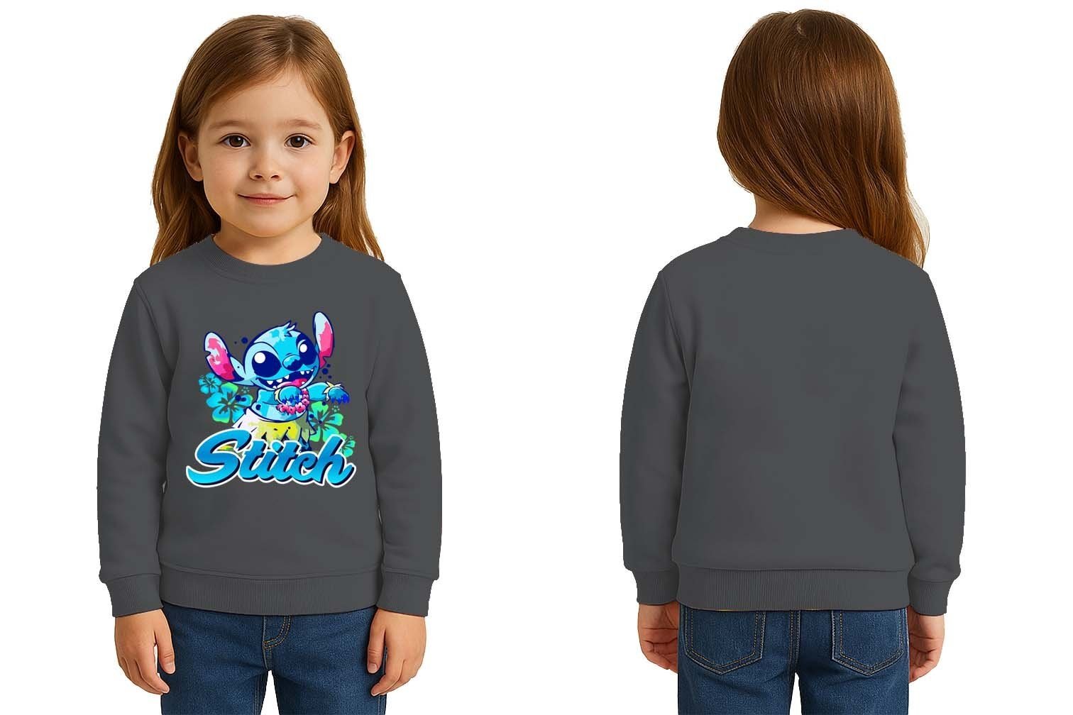 Unisex Stitch Baskılı Çocuk Swaetshirt 3 İplik Şardonlu