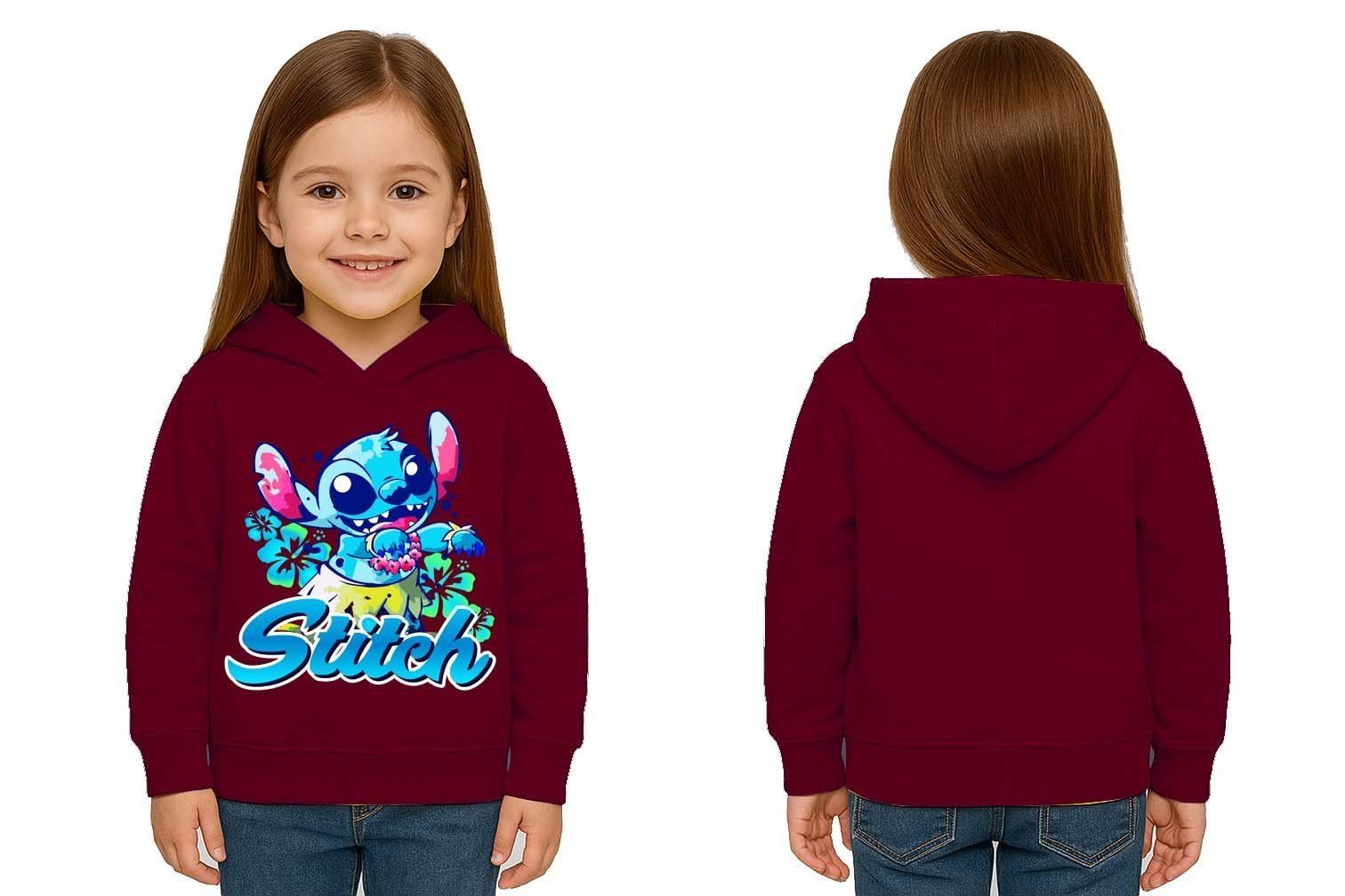 Unisex Stitch Baskılı Çocuk Swaetshirt  Baskılı Kapüşonlu 3 İplik Şardonlu