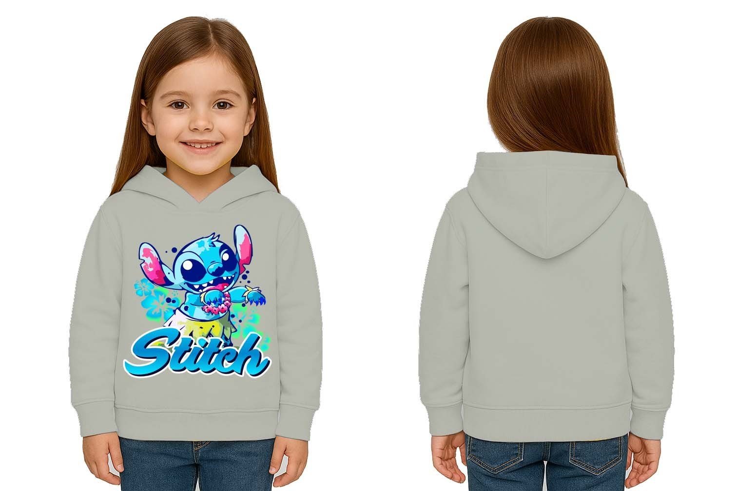 Unisex Stitch Baskılı Çocuk Swaetshirt  Baskılı Kapüşonlu 3 İplik Şardonlu