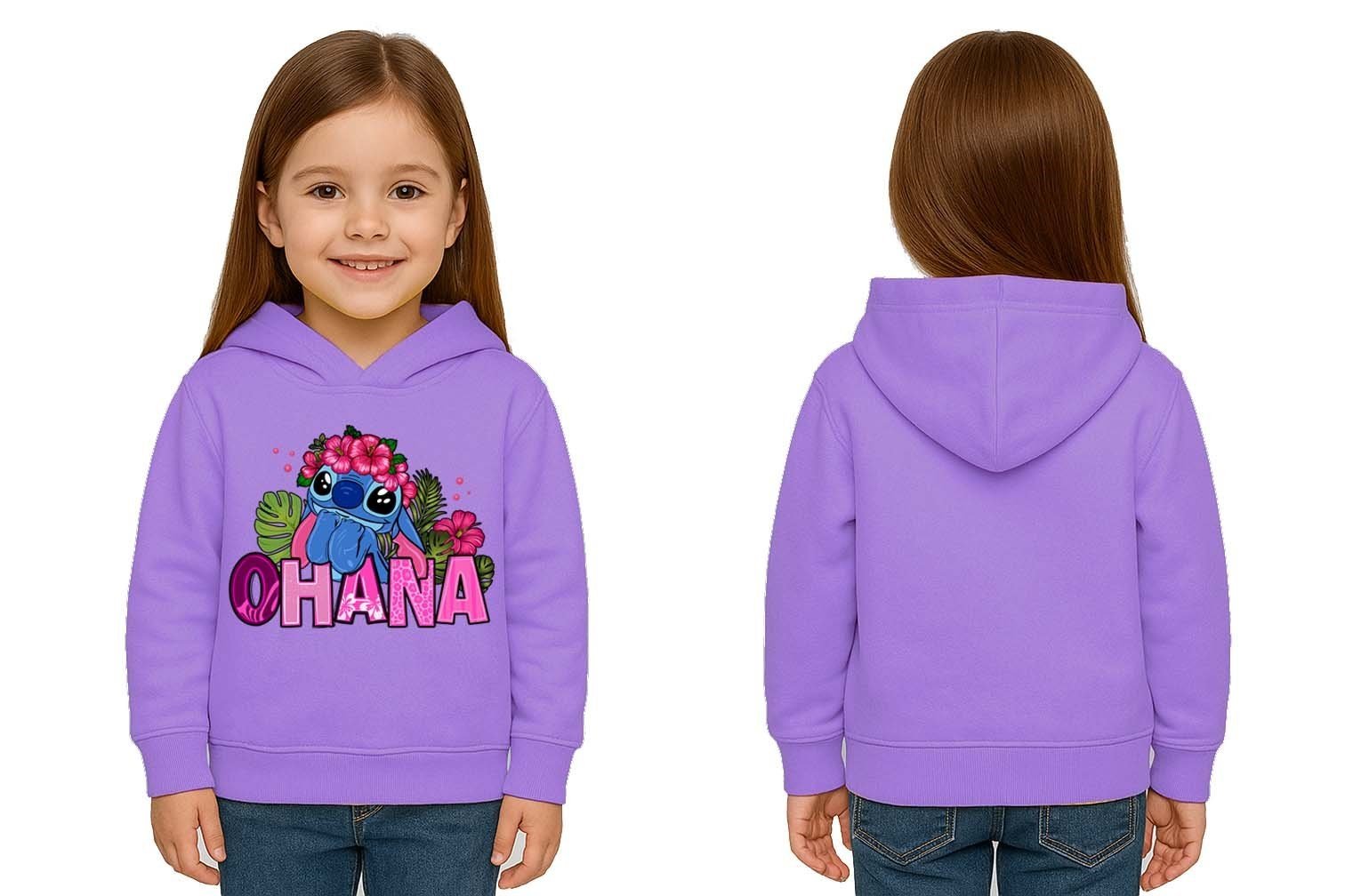 Unisex Stitch Baskılı Çocuk Swaetshirt Baskılı Kapüşonlu 3 İplik Şardonlu