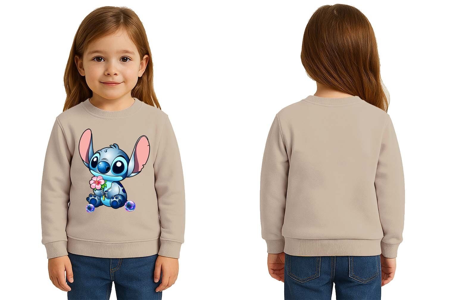 Unisex Stitch Baskılı Çocuk Swaetshirt 3 İplik Şardonlu