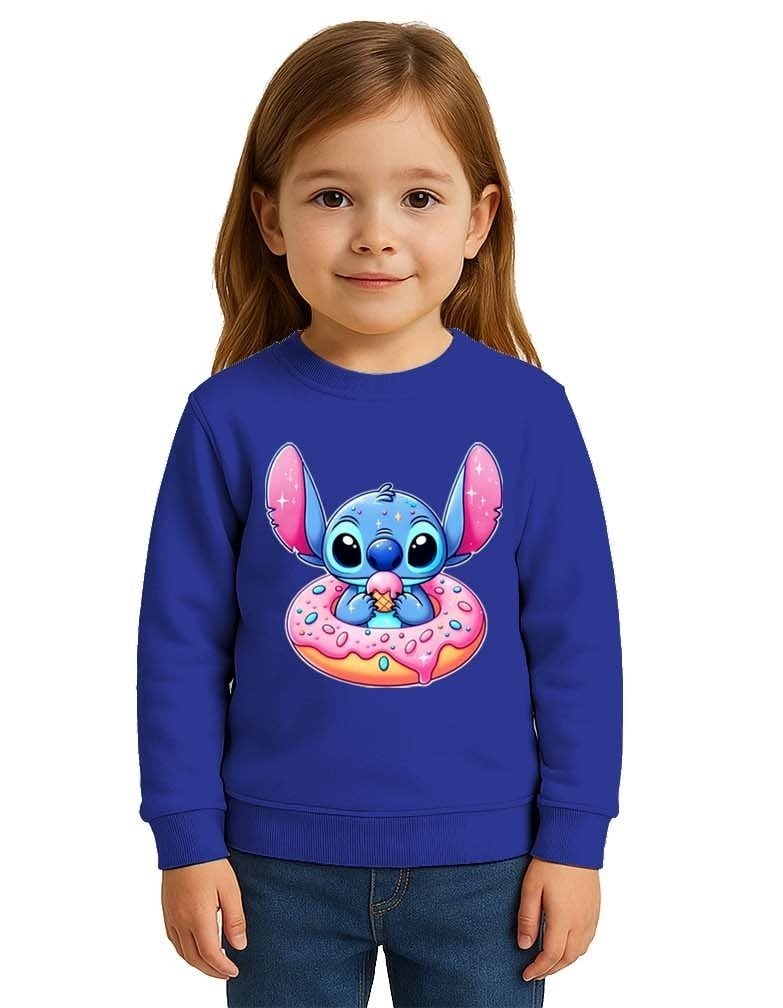Unisex Stitch Baskılı Çocuk Swaetshirt 3 İplik Şardonlu
