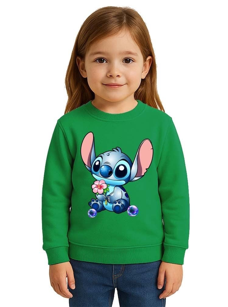 Unisex Stitch Baskılı Çocuk Swaetshirt 3 İplik Şardonlu