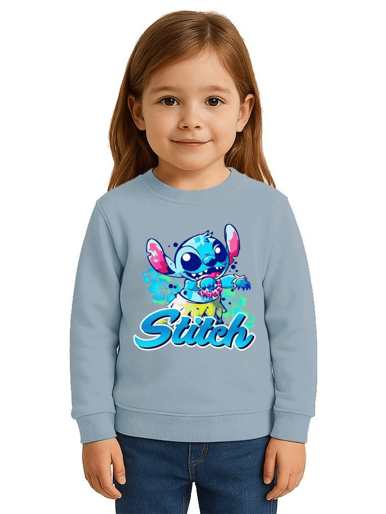 Unisex Stitch Baskılı Çocuk Swaetshirt 3 İplik Şardonlu