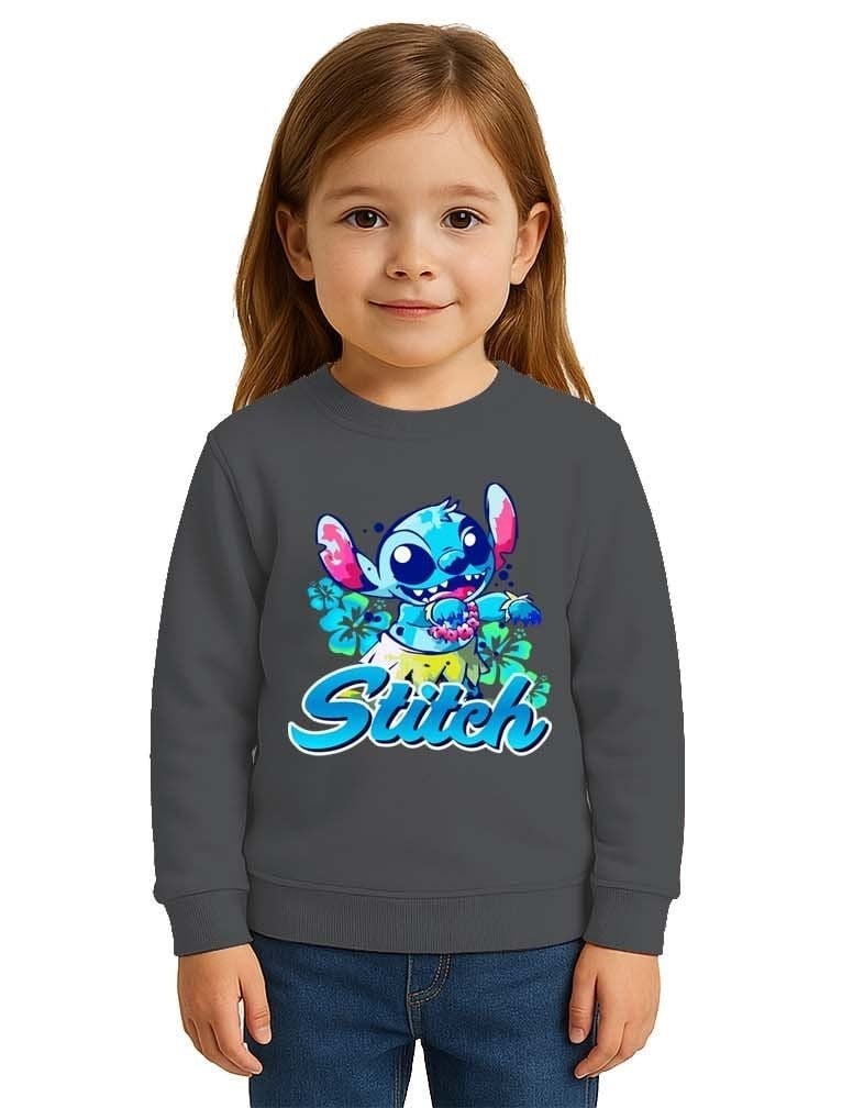 Unisex Stitch Baskılı Çocuk Swaetshirt 3 İplik Şardonlu