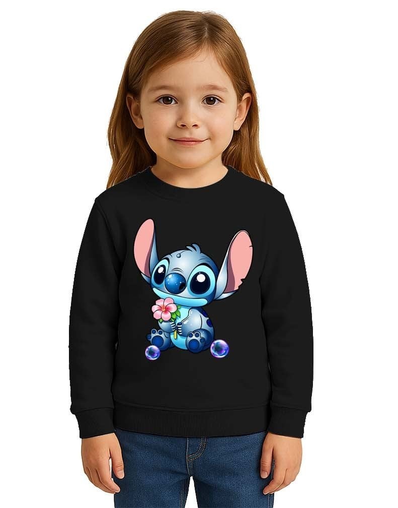 Unisex Stitch Baskılı Çocuk Swaetshirt 3 İplik Şardonlu