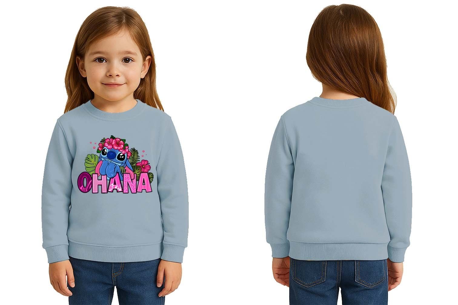 Unisex Stitch Baskılı Çocuk Swaetshirt 3 İplik Şardonlu