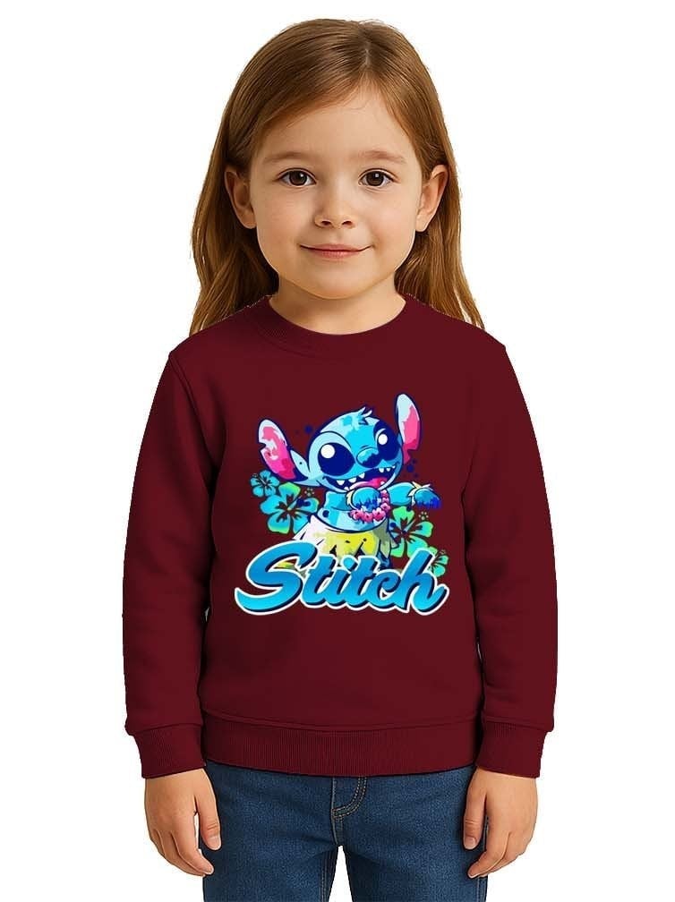Unisex Stitch Baskılı Çocuk Swaetshirt 3 İplik Şardonlu