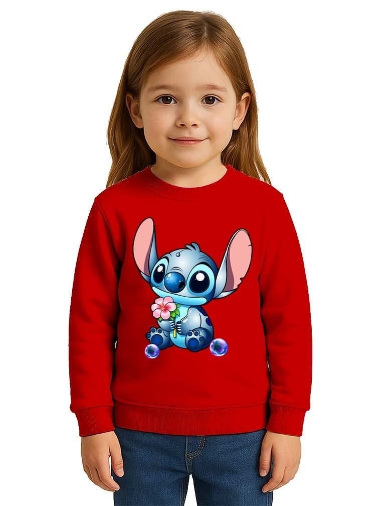 Unisex Stitch Baskılı Çocuk Swaetshirt 3 İplik Şardonlu