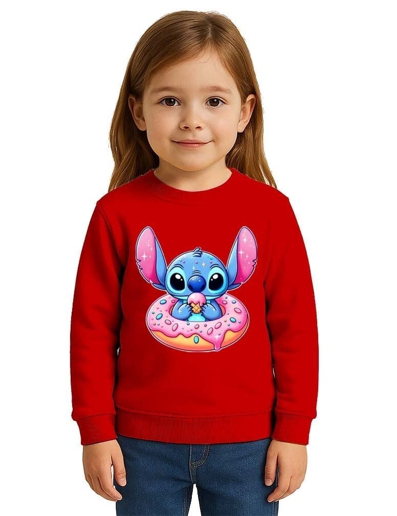Unisex Stitch Baskılı Çocuk Swaetshirt 3 İplik Şardonlu