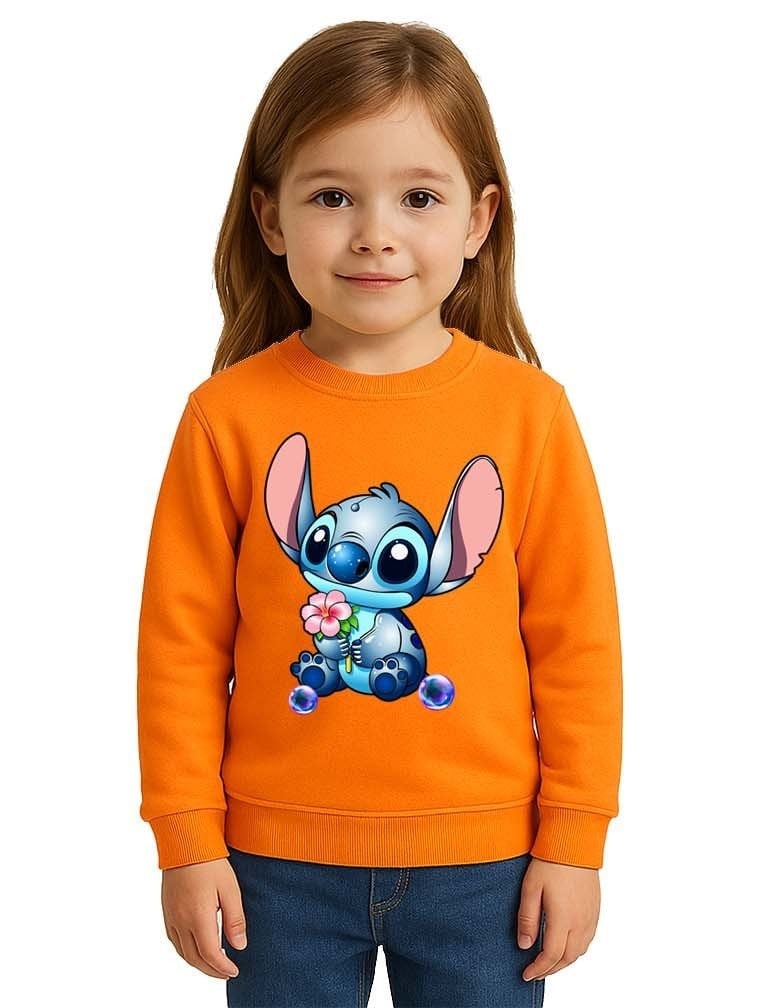 Unisex Stitch Baskılı Çocuk Swaetshirt 3 İplik Şardonlu