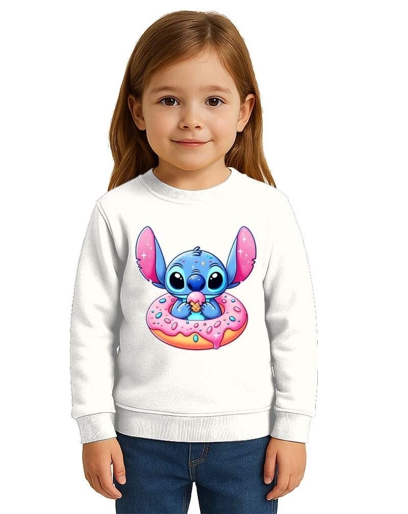 Unisex Stitch Baskılı Çocuk Swaetshirt 3 İplik Şardonlu