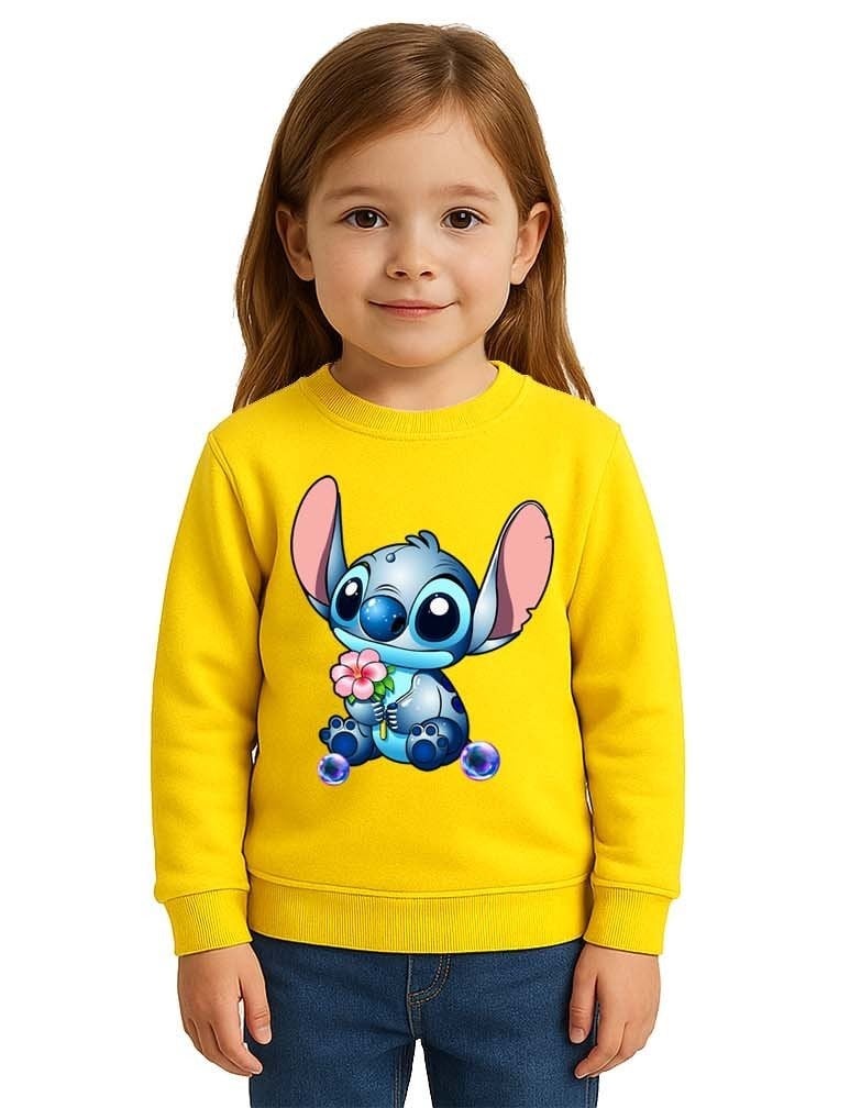 Unisex Stitch Baskılı Çocuk Swaetshirt 3 İplik Şardonlu
