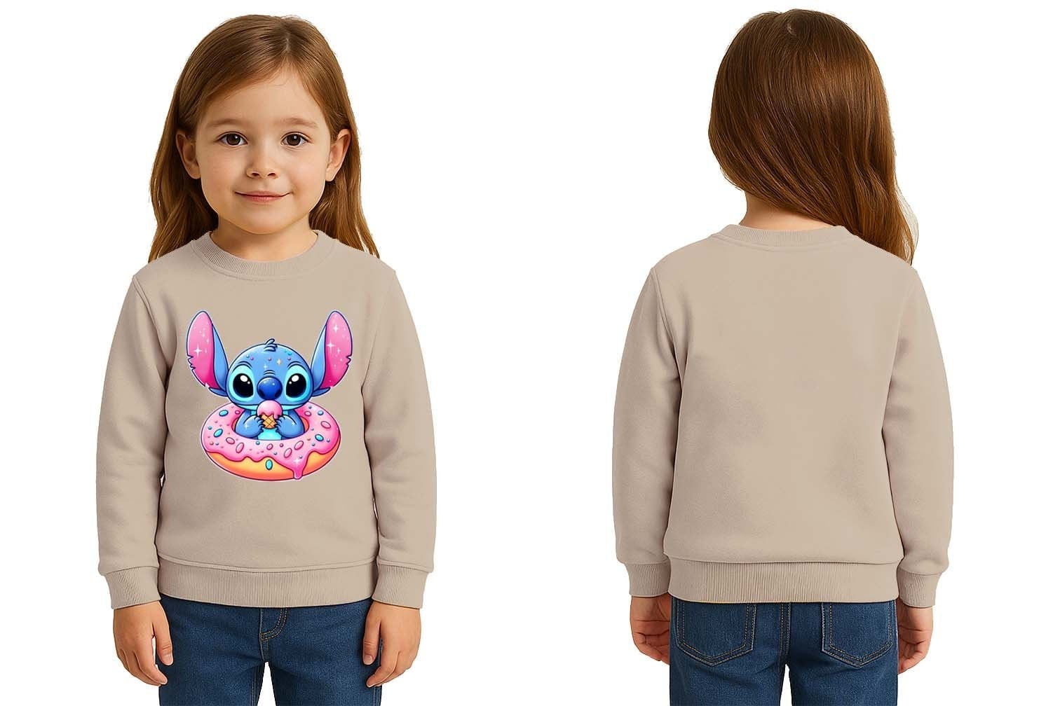 Unisex Stitch Baskılı Çocuk Swaetshirt 3 İplik Şardonlu