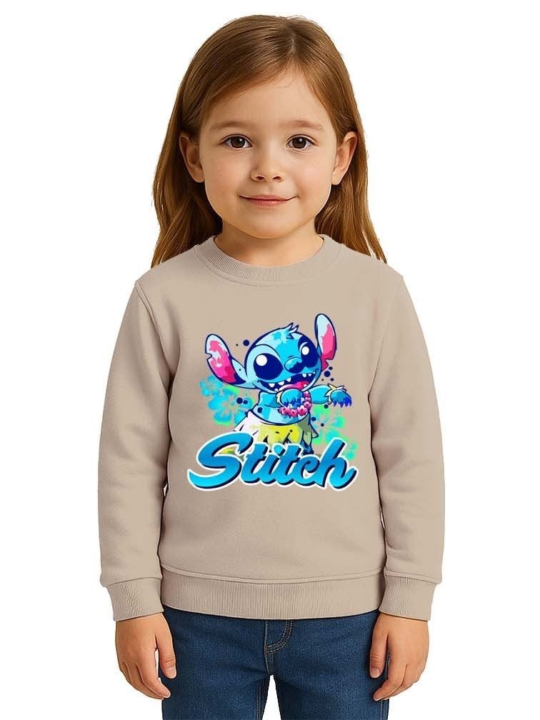 Unisex Stitch Baskılı Çocuk Swaetshirt 3 İplik Şardonlu