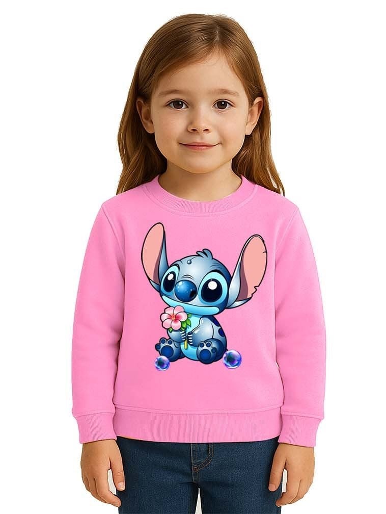 Unisex Stitch Baskılı Çocuk Swaetshirt 3 İplik Şardonlu