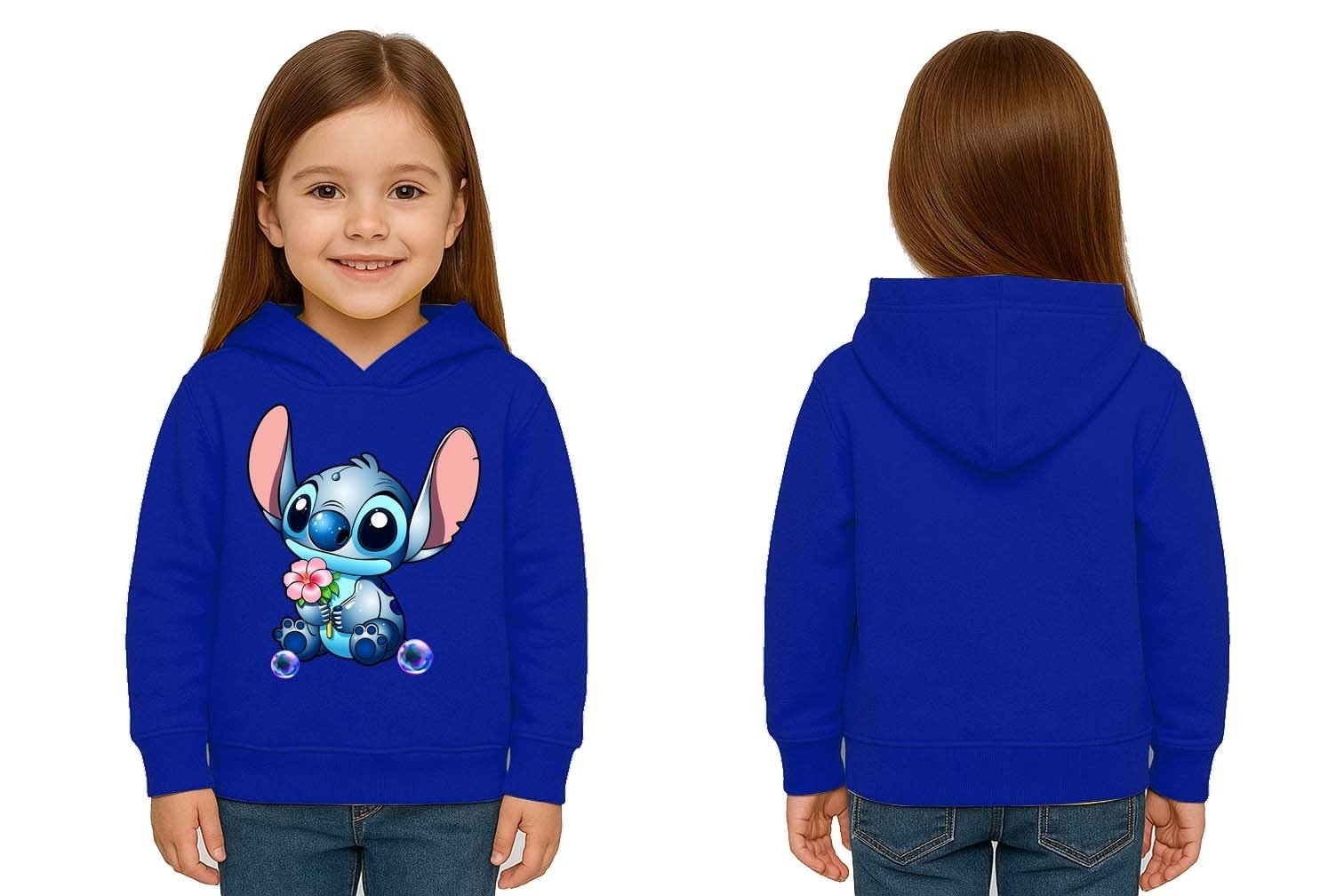 Unisex Stitch Baskılı Çocuk Swaetshirt Baskılı Kapüşonlu 3 İplik Şardonlu