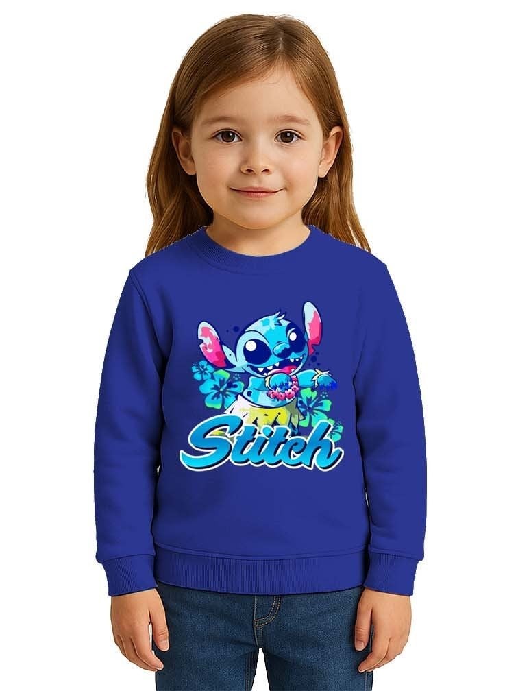 Unisex Stitch Baskılı Çocuk Swaetshirt 3 İplik Şardonlu