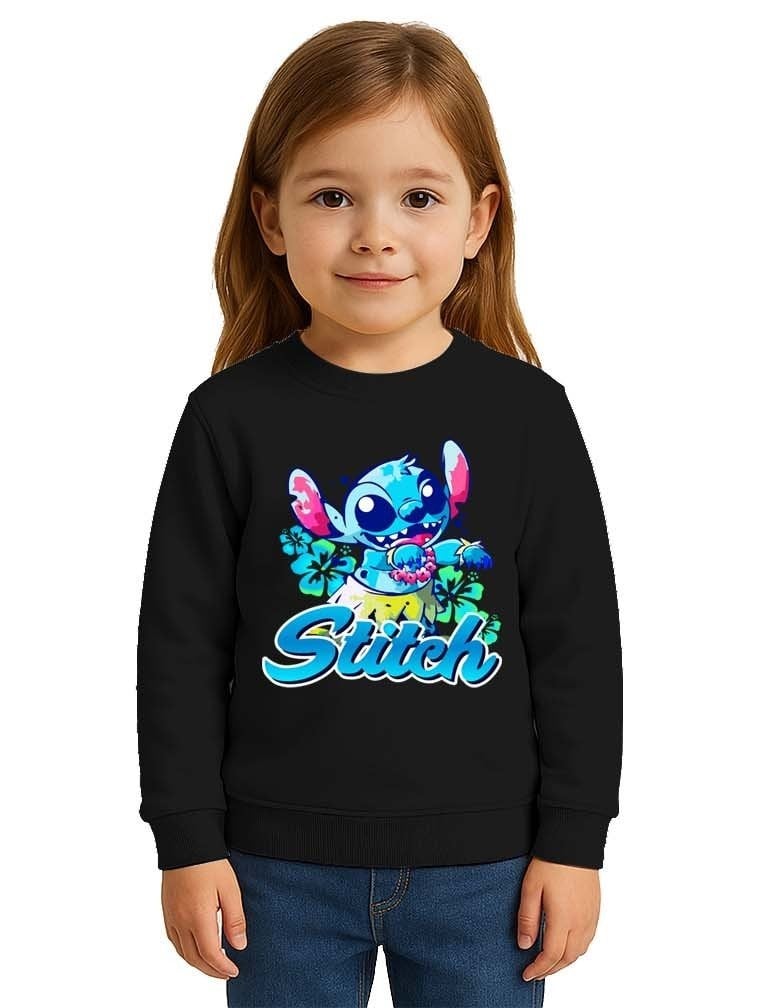 Unisex Stitch Baskılı Çocuk Swaetshirt 3 İplik Şardonlu