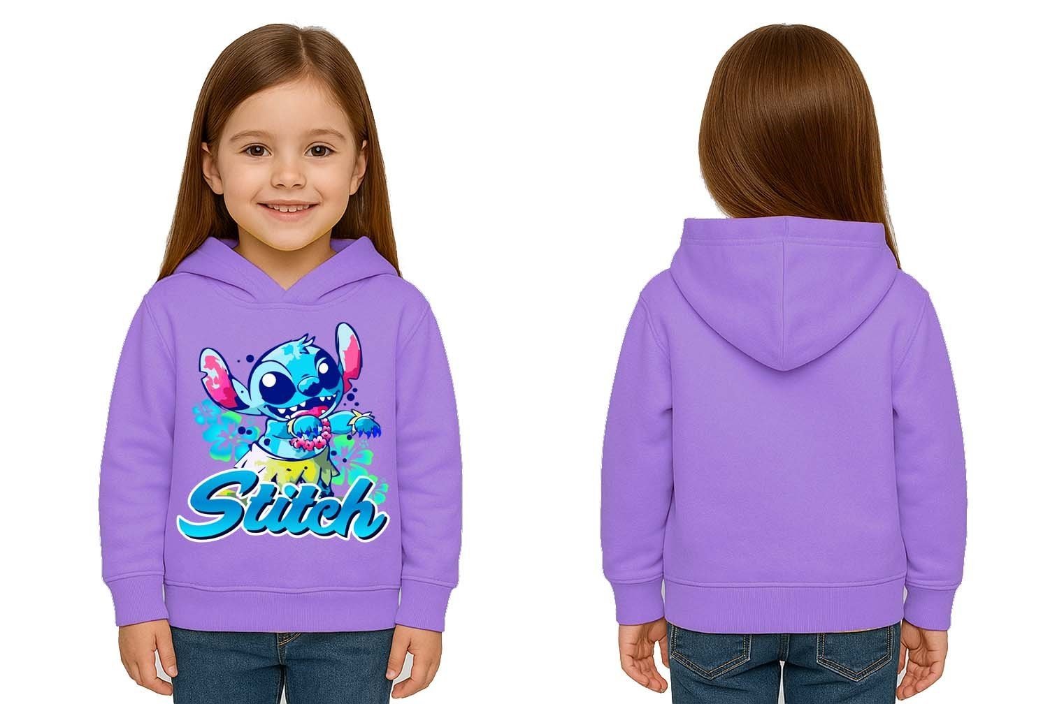 Unisex Stitch Baskılı Çocuk Swaetshirt  Baskılı Kapüşonlu 3 İplik Şardonlu