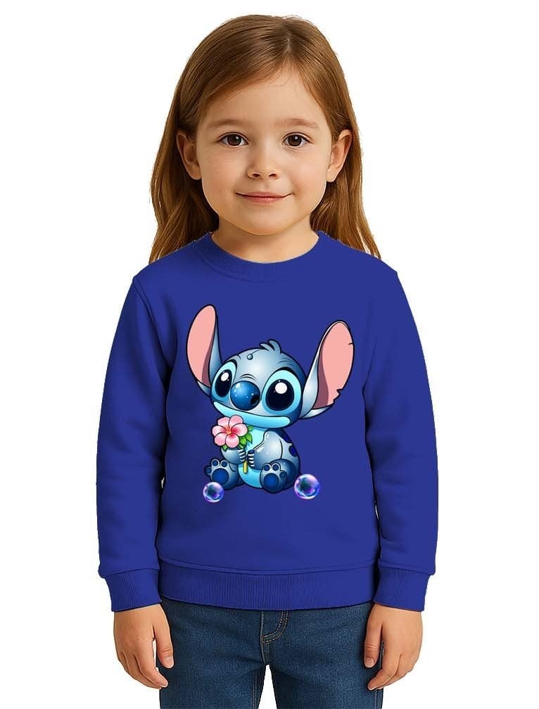 Unisex Stitch Baskılı Çocuk Swaetshirt 3 İplik Şardonlu