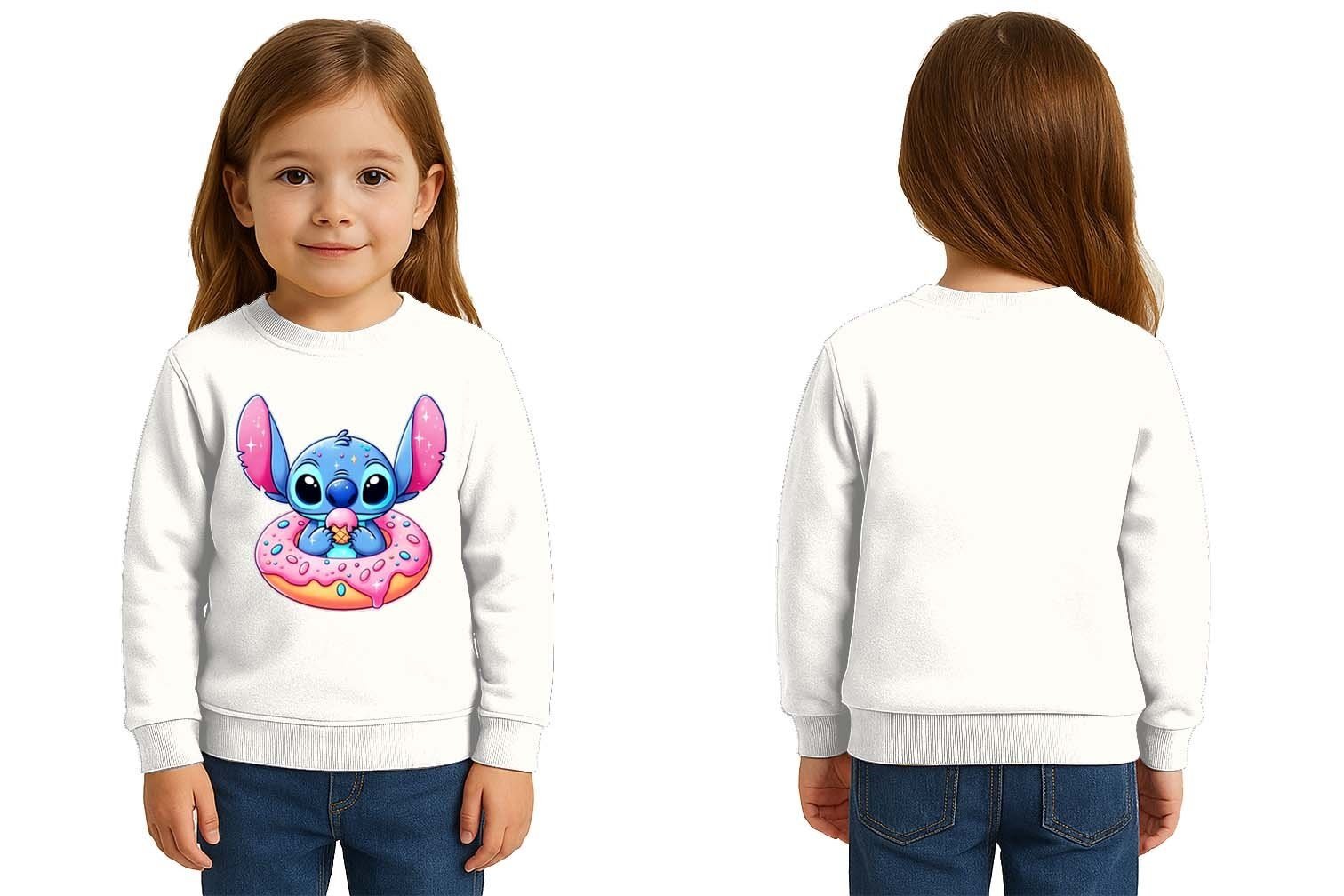 Unisex Stitch Baskılı Çocuk Swaetshirt 3 İplik Şardonlu